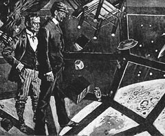 Bedford and Cavor watch the moon. Illustration by E. Hering, 1900
